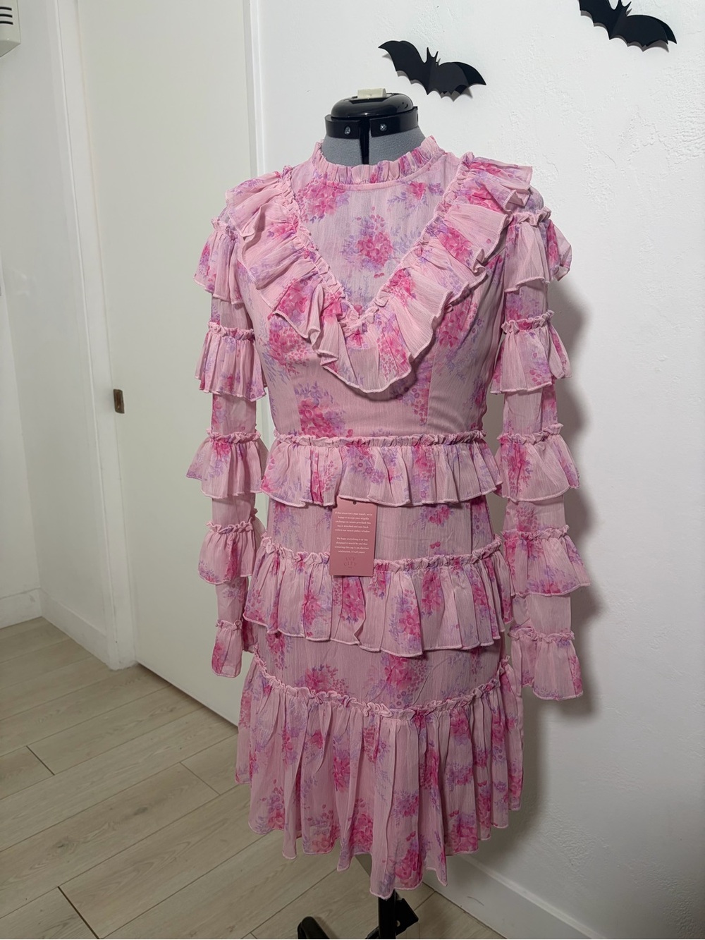 Ivy City Co Pink Floral Ruffle Long Sleeve Dress